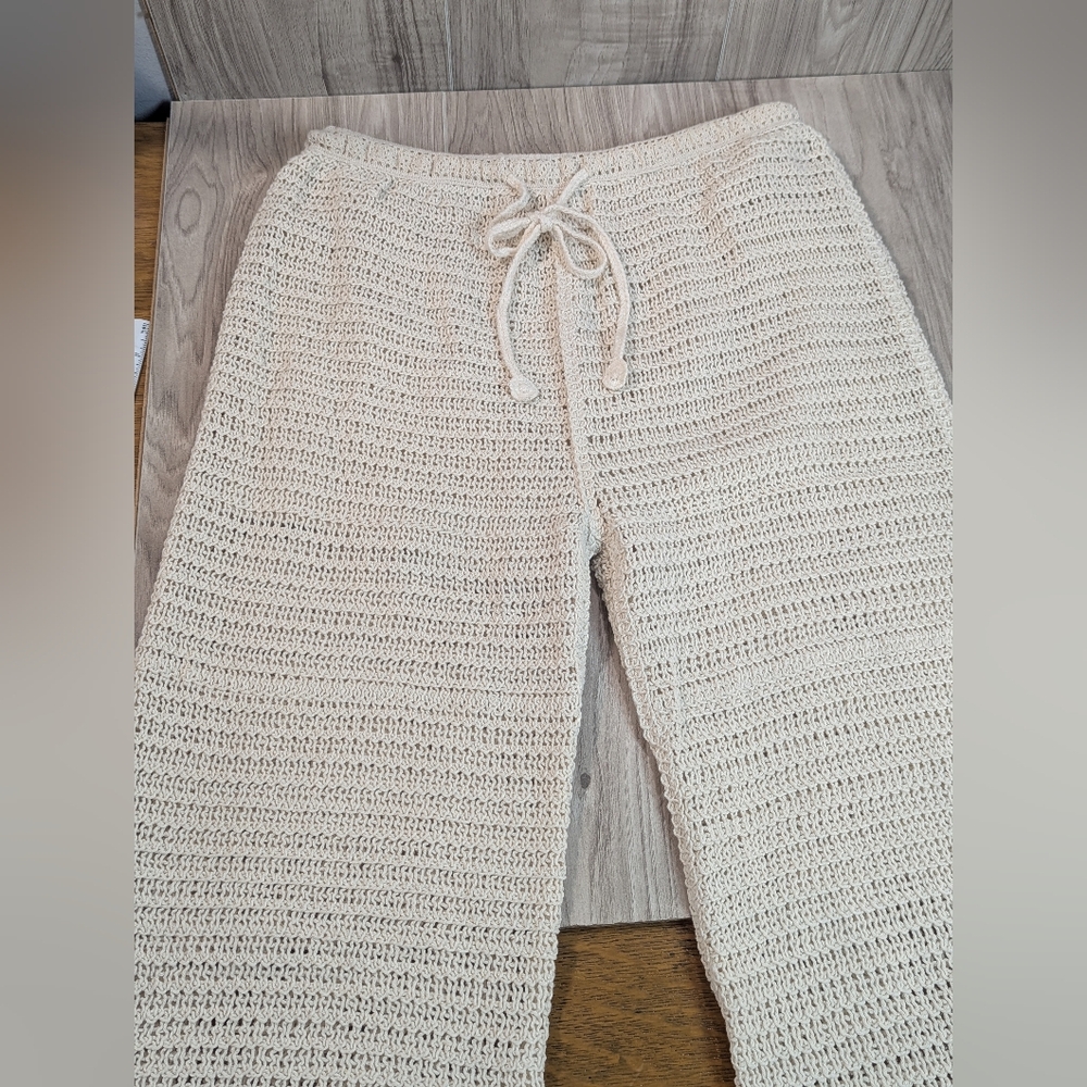 Beachy Cream Crochet Lace Pants Women's Size Medium Boho Tropical Solitaire - Picture 4 of 14